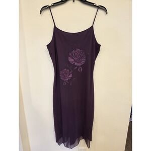 Vintage Hourglass Purple Rose Embellished Slip Dress